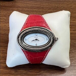 Ecclessi Sterling Silver and Red Leather Oval Face Watch